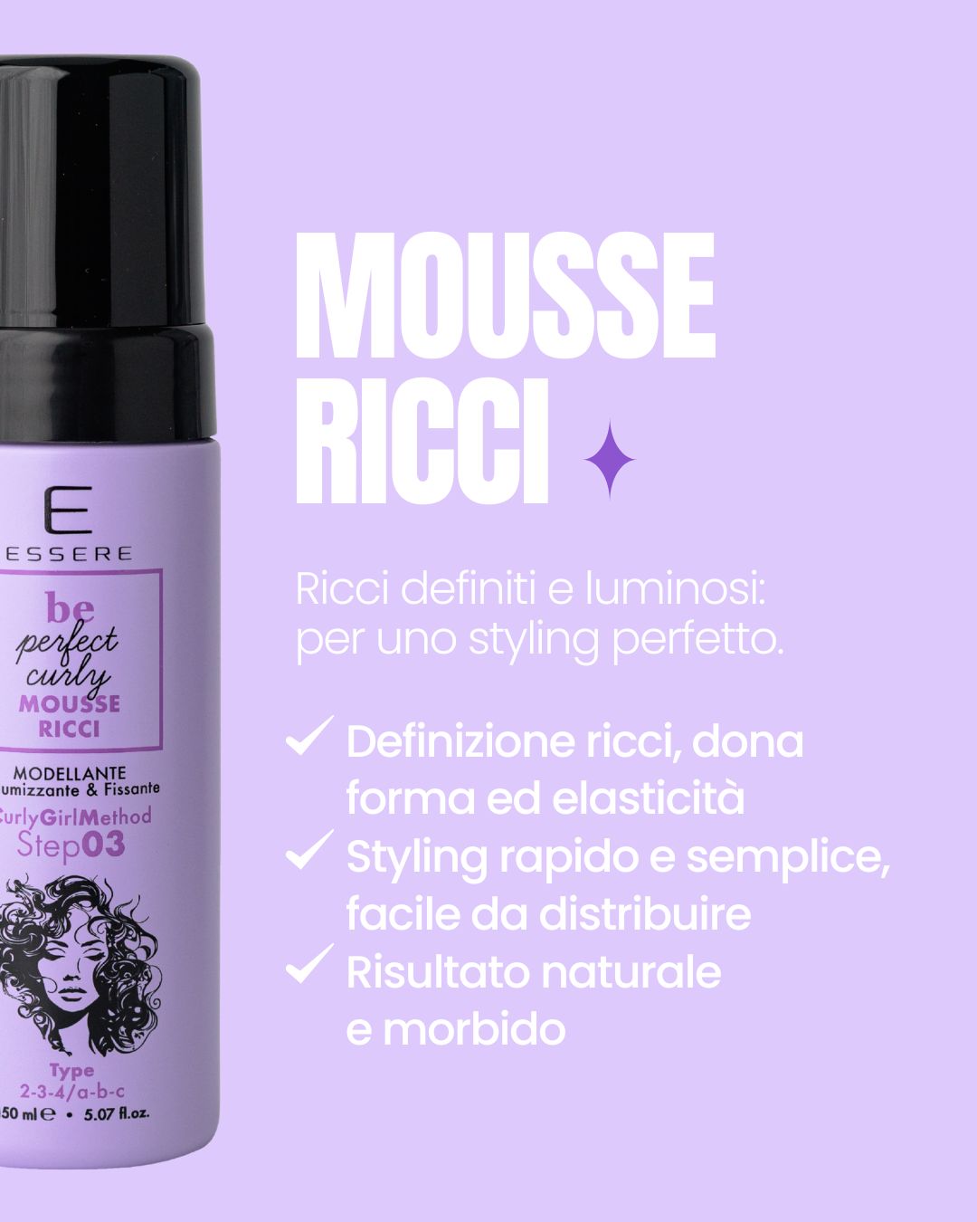 Benefici della Mousse Ricci Essere Bio: definizione dei ricci con forma, elasticità e styling rapido