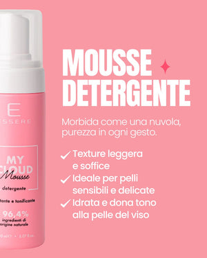 Essere Bio My Cloud benefits card: a soft cleansing mousse, ideal for sensitive skin