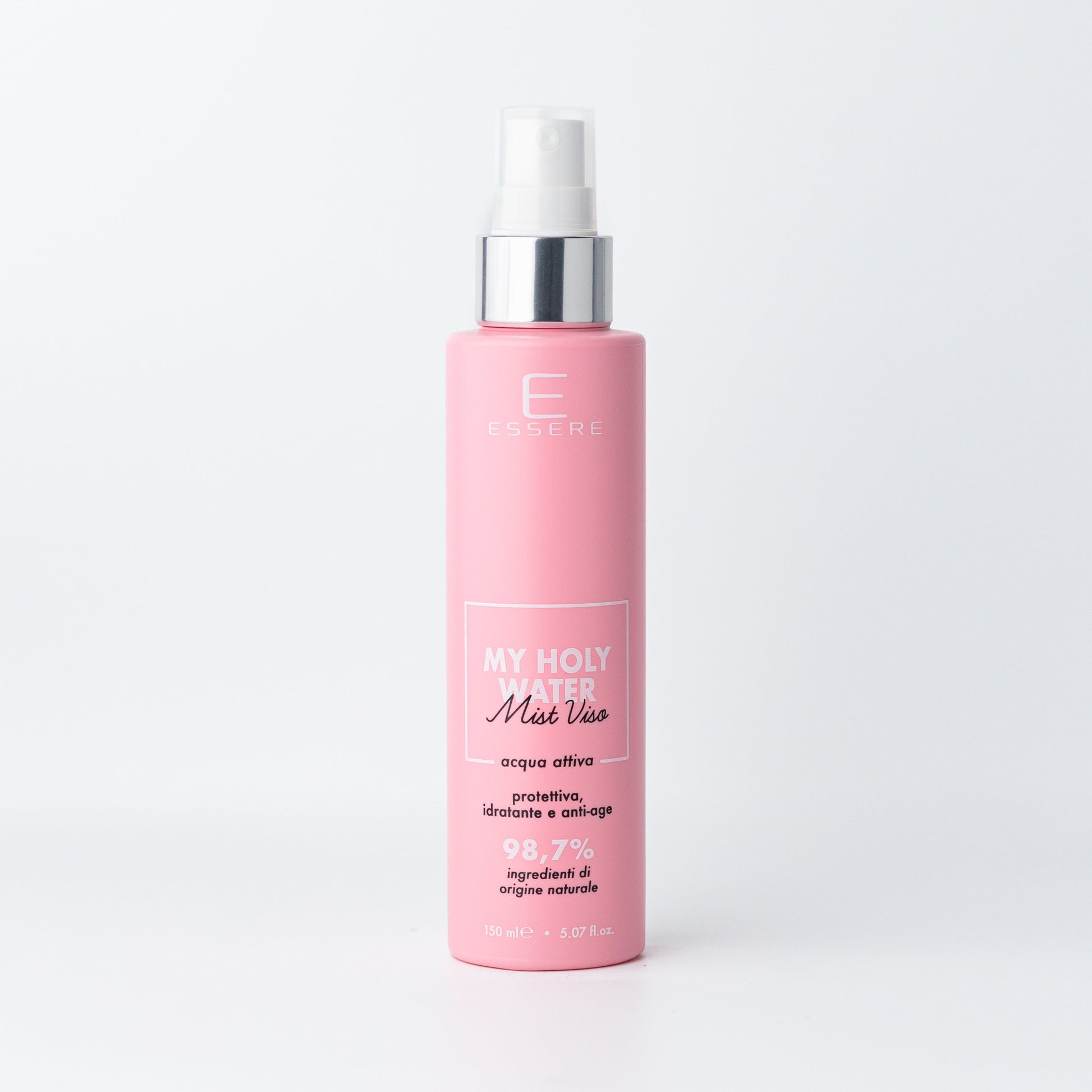 Essere Bio My Holy Water, mist viso acqua attiva 150 ml – flacone spray rosa, vista fronte