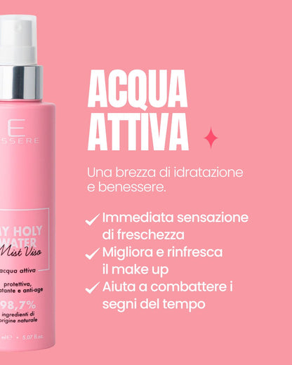 My Holy Water acqua attiva: mist viso idratante e rinfrescante che migliora il make-up – Essere Bio