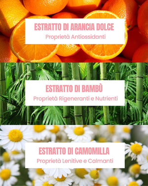Essere Bio Power Bright actives: brightening, soothing sweet orange, bamboo and chamomile extracts