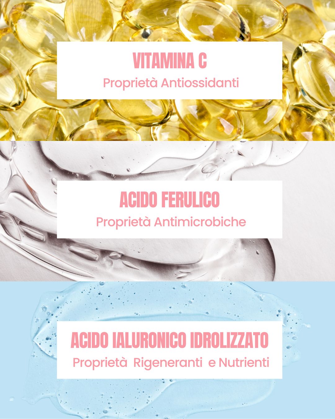 Essere Bio Power C50 actives: antioxidant vitamin C, ferulic acid and hydrolyzed hyaluronic acid