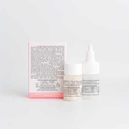 Retro della confezione Power C50 Essere Bio con INCI e modo d'uso della vitamina C in compresse