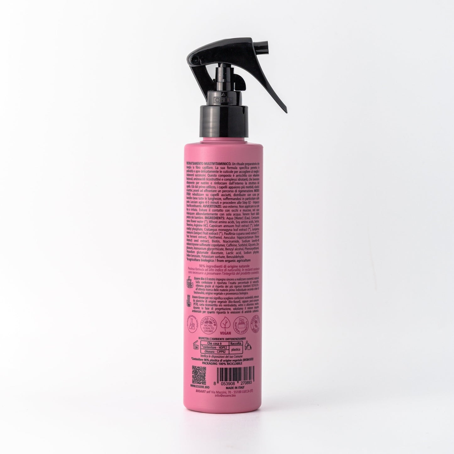 Retro del Pretrattamento Multivitaminico Essere Bio 200 ml con INCI e ingredienti di origine naturale