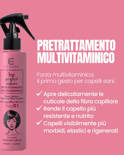 Benefici del Pretrattamento Multivitaminico Essere Bio: apre le cuticole della fibra e rende il capello più resistente