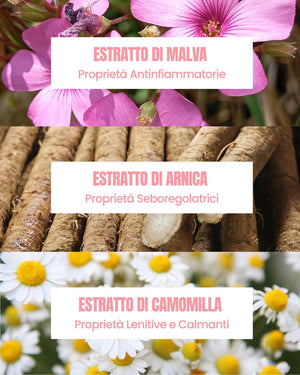 Pure Skin actives by Essere Bio: soothing, sebum-regulating mallow, arnica and chamomile extracts