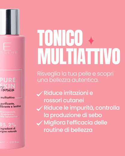 Scheda benefici di Pure Skin Essere Bio: tonico che riduce rossori, impurità e riequilibra la pelle