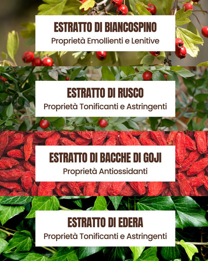Attivi del Sapone Mani Delicato Essere Bio: biancospino, rusco, bacche di goji ed edera lenitivi e tonificanti