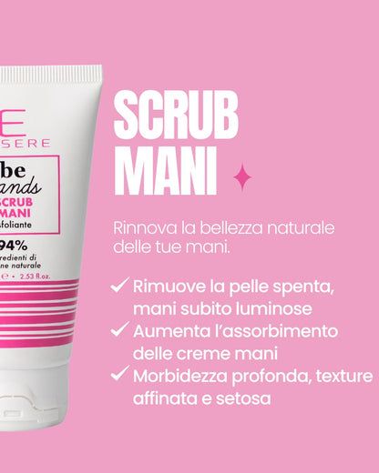 Benefici dello Scrub Mani Essere Bio: rimuove la pelle spenta, aumenta l'assorbimento delle creme, mani luminose