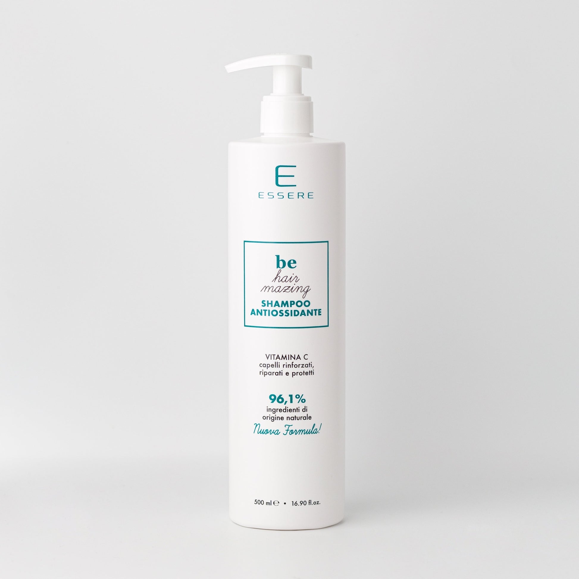 Essere Bio Shampoo Antiossidante Vitamina C 500 ml, flacone Be Hair Mazing con 96,1% di ingredienti di origine naturale