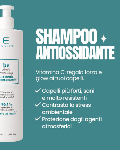 Benefici dello Shampoo Antiossidante Essere Bio: capelli più forti e resistenti, contrasta lo stress e gli agenti atmosferici