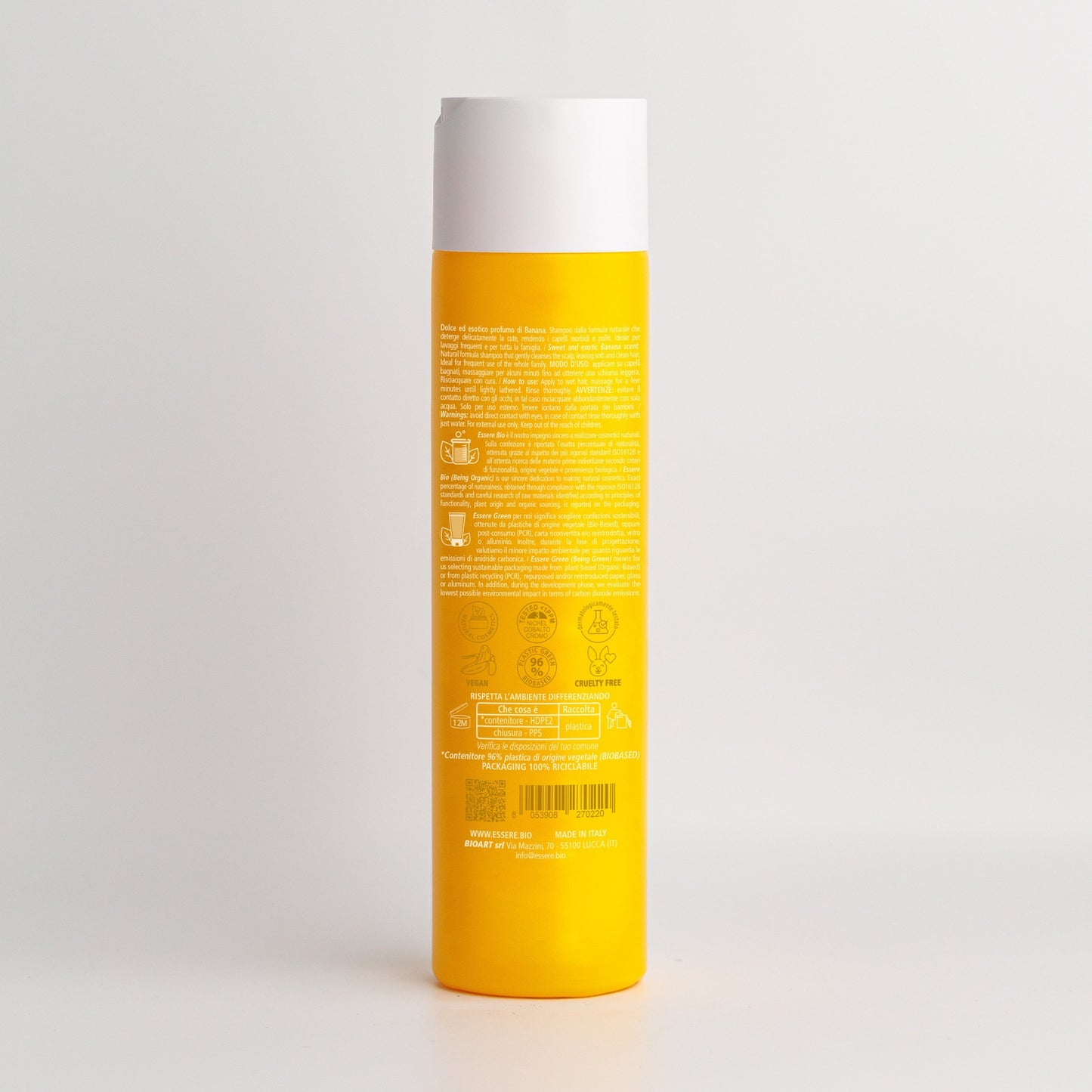 Retro dello Shampoo Banana Essere Bio Be Fruit 250 ml con INCI e ingredienti di origine naturale