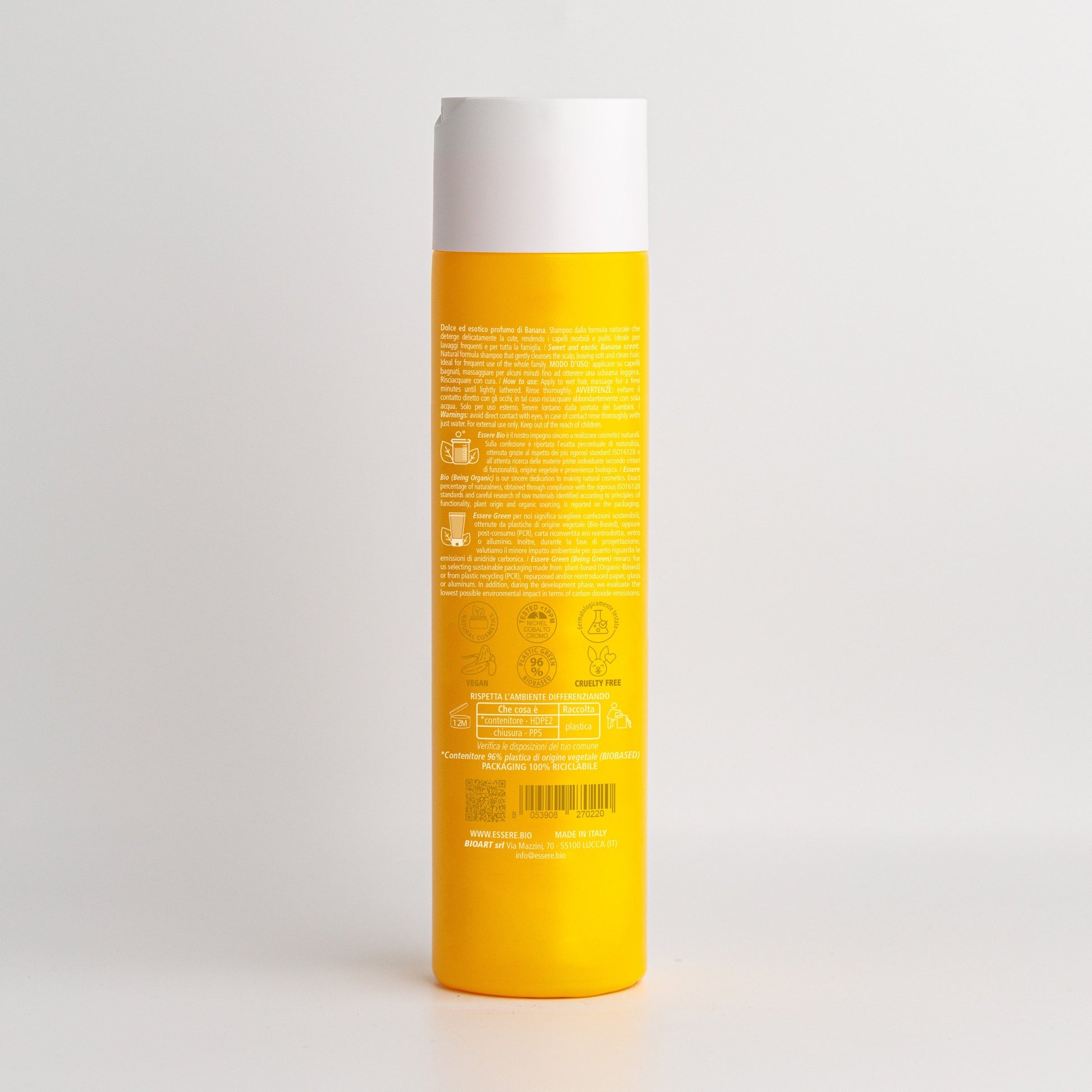 Retro dello Shampoo Banana Essere Bio Be Fruit 250 ml con INCI e ingredienti di origine naturale