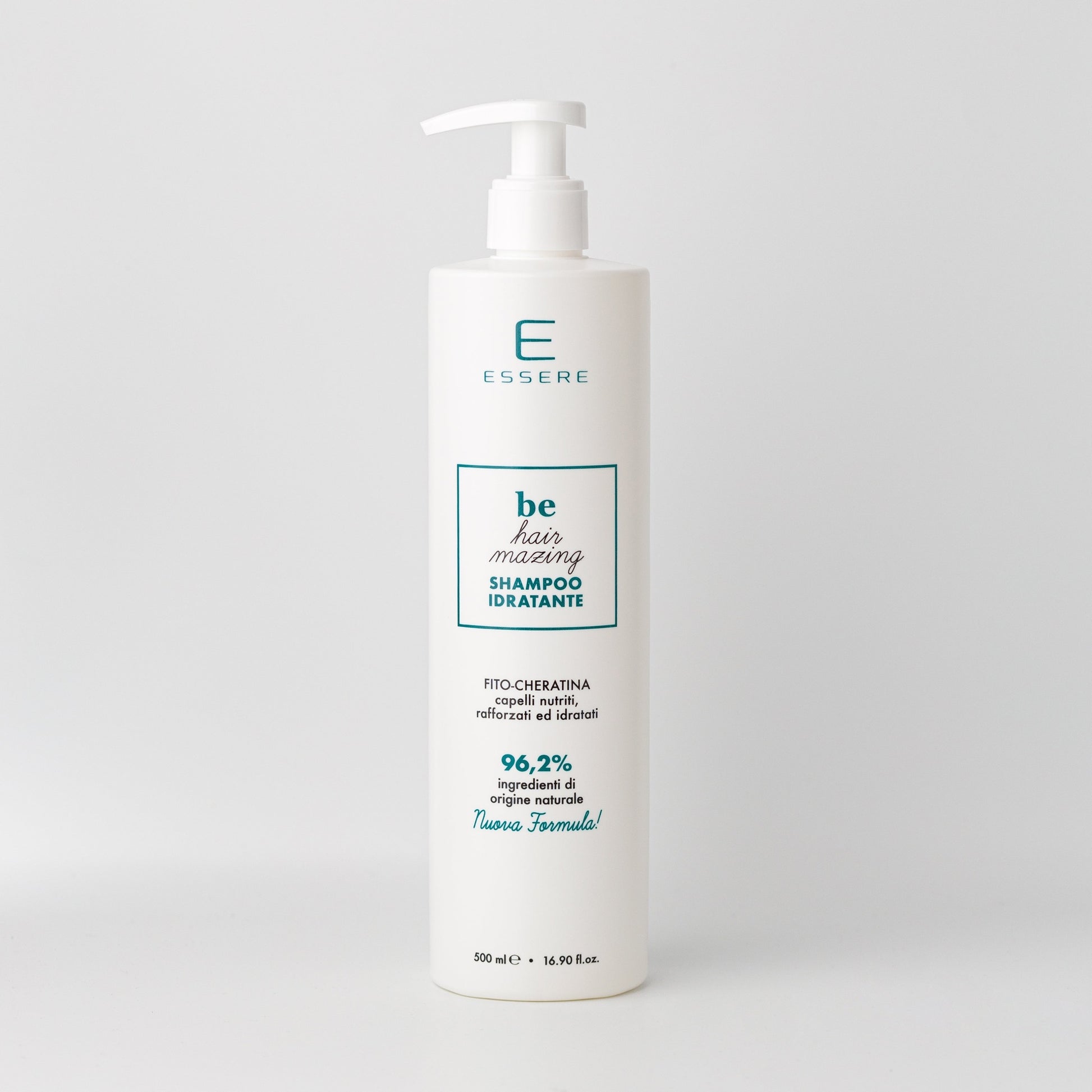 Essere Bio Shampoo Idratante Fito-Cheratina 500 ml, flacone Be Hair Mazing con 96,2% di ingredienti di origine naturale