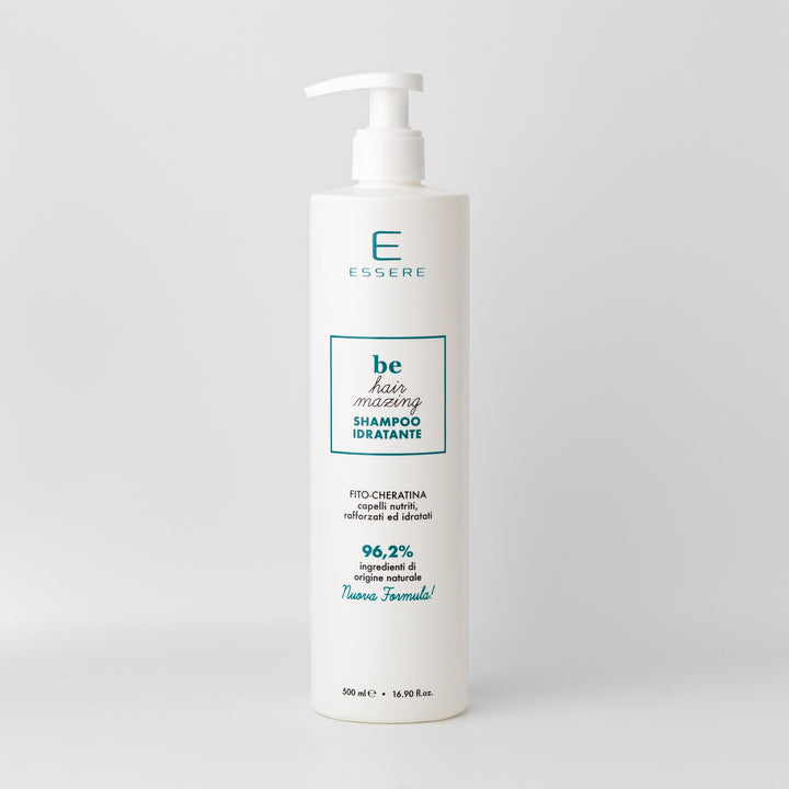 Essere Bio Shampoo Idratante Fito-Cheratina 500 ml, flacone Be Hair Mazing con 96,2% di ingredienti di origine naturale