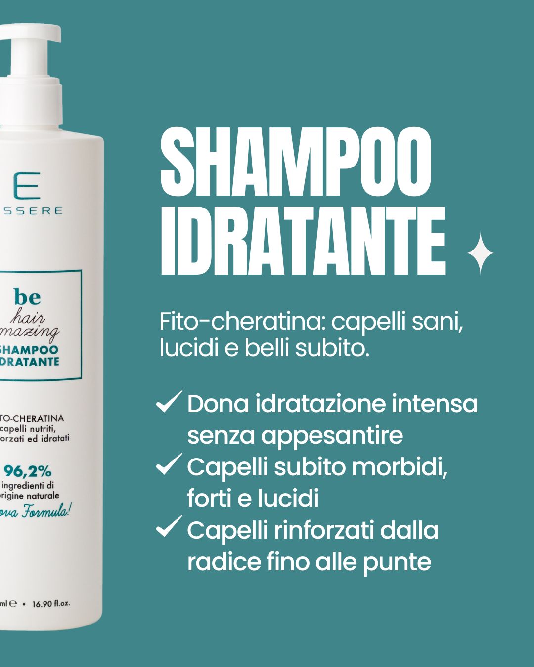 Benefici dello Shampoo Idratante Essere Bio: idratazione intensa senza appesantire, capelli morbidi, forti e lucidi