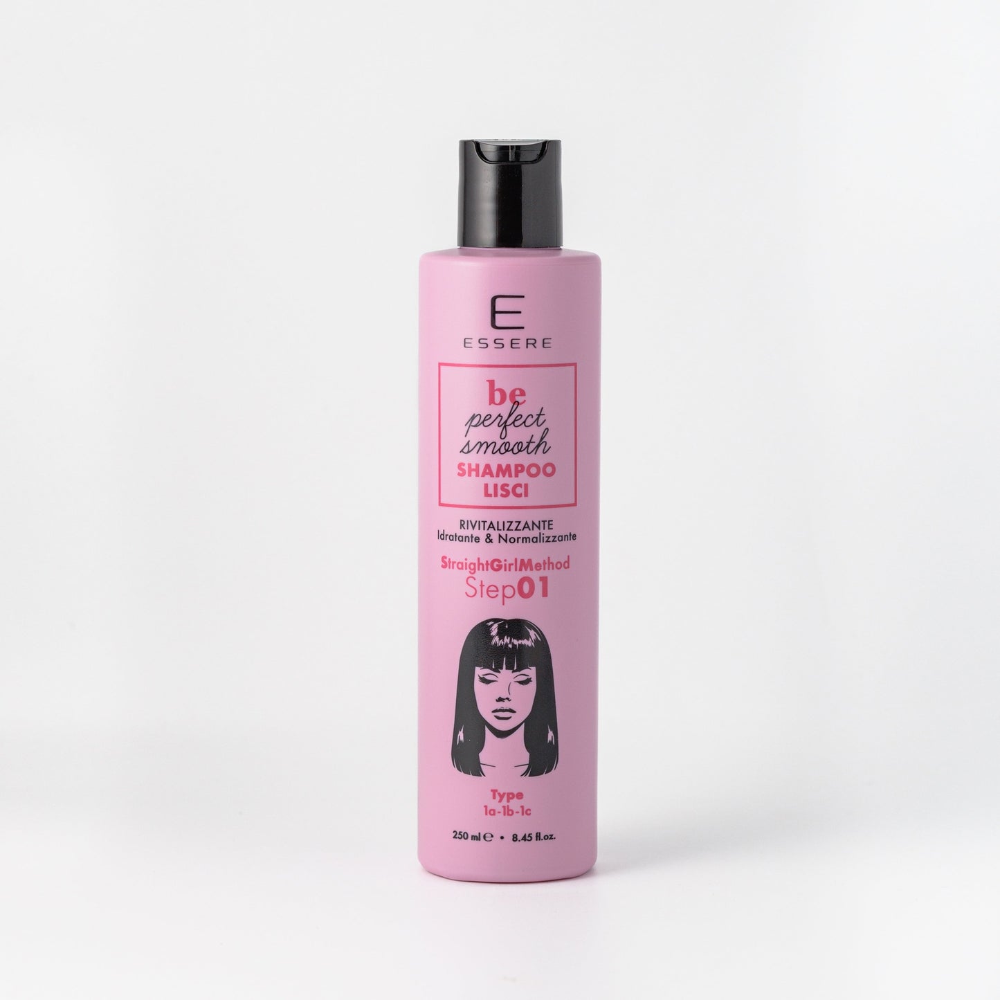 Essere Bio Shampoo Lisci Rivitalizzante 250 ml, flacone rosa della linea Be Perfect Smooth, vista frontale