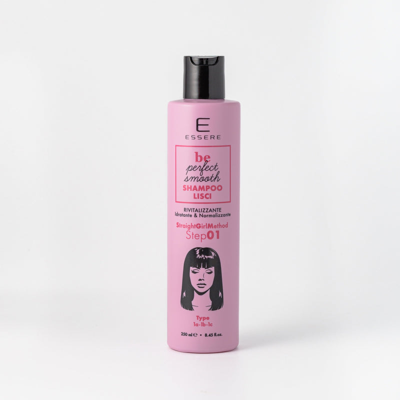 Essere Bio Revitalizing Straight Hair Shampoo 250 ml, pink bottle from the Be Perfect Smooth line, front view