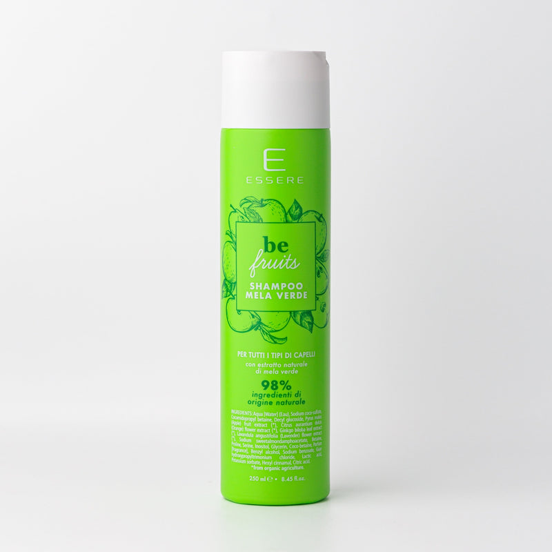 Essere Bio Be Fruit Green Apple Shampoo 250 ml, green bottle with 98% natural origin ingredients, front