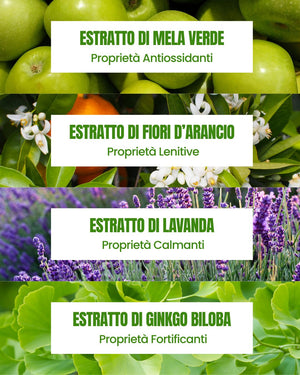 Essere Bio Green Apple Shampoo actives: antioxidant green apple, soothing orange, calming lavender and ginkgo biloba