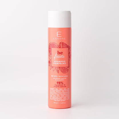 Essere Bio Shampoo Pompelmo Be Fruit 250 ml, flacone corallo con 98% di ingredienti di origine naturale, fronte