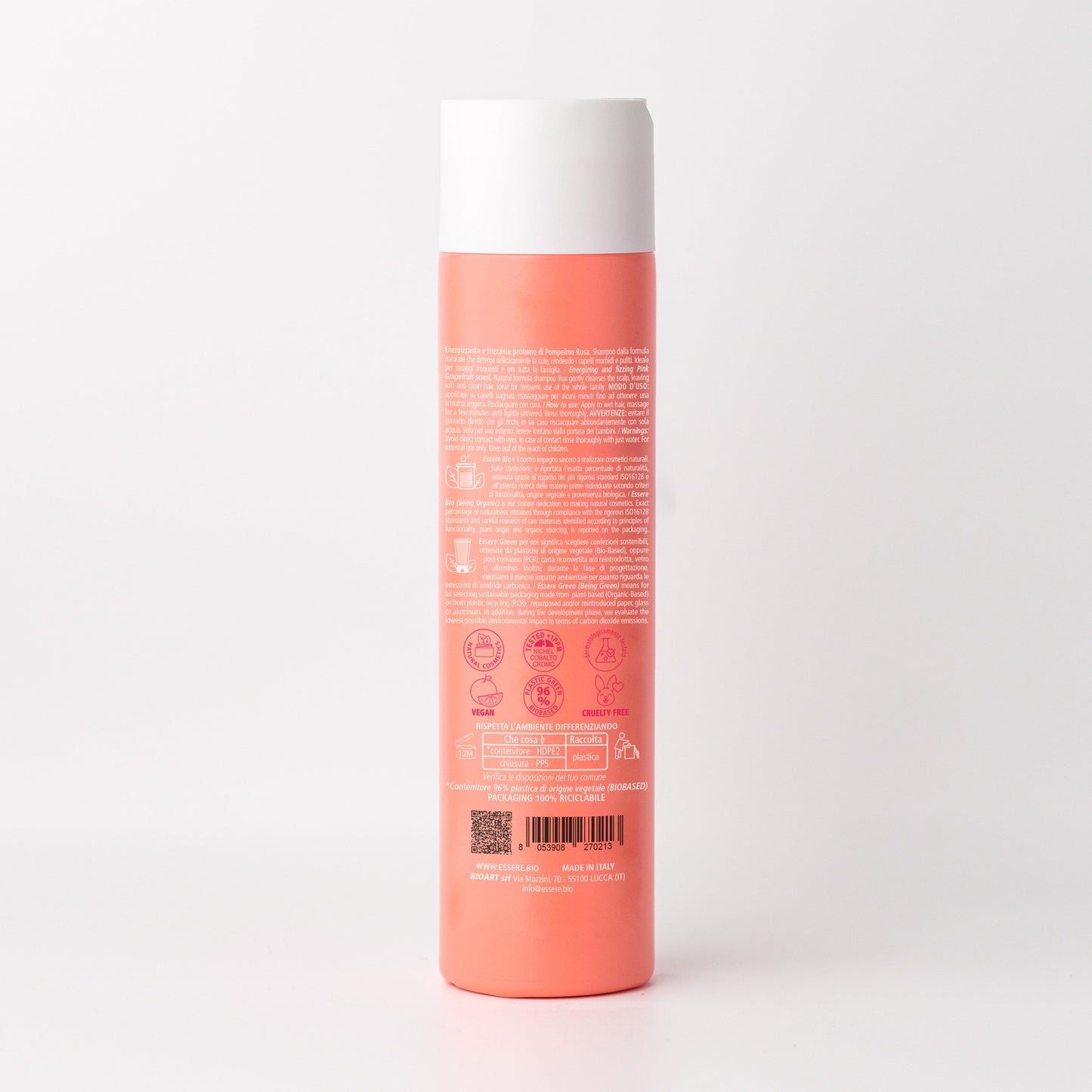 Retro dello Shampoo Pompelmo Essere Bio Be Fruit 250 ml con INCI e ingredienti di origine naturale