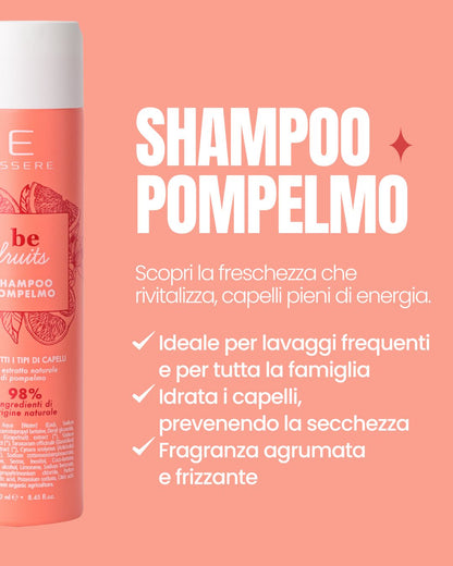 Benefici dello Shampoo Pompelmo Essere Bio Be Fruit: ideale per lavaggi frequenti, rivitalizza i capelli e fragranza agrumata