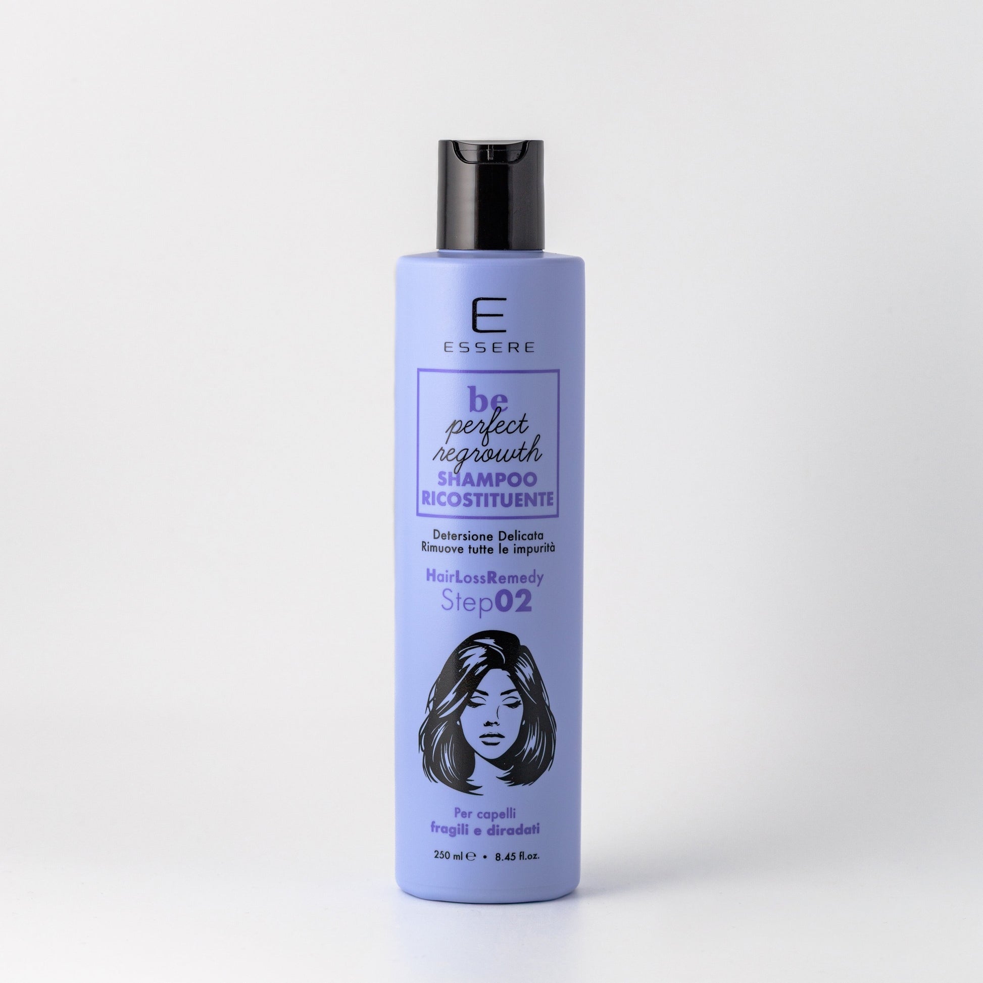 Essere Bio Shampoo Ricostituente 250 ml, flacone Be Perfect Regrowth per capelli fragili e diradati, vista frontale