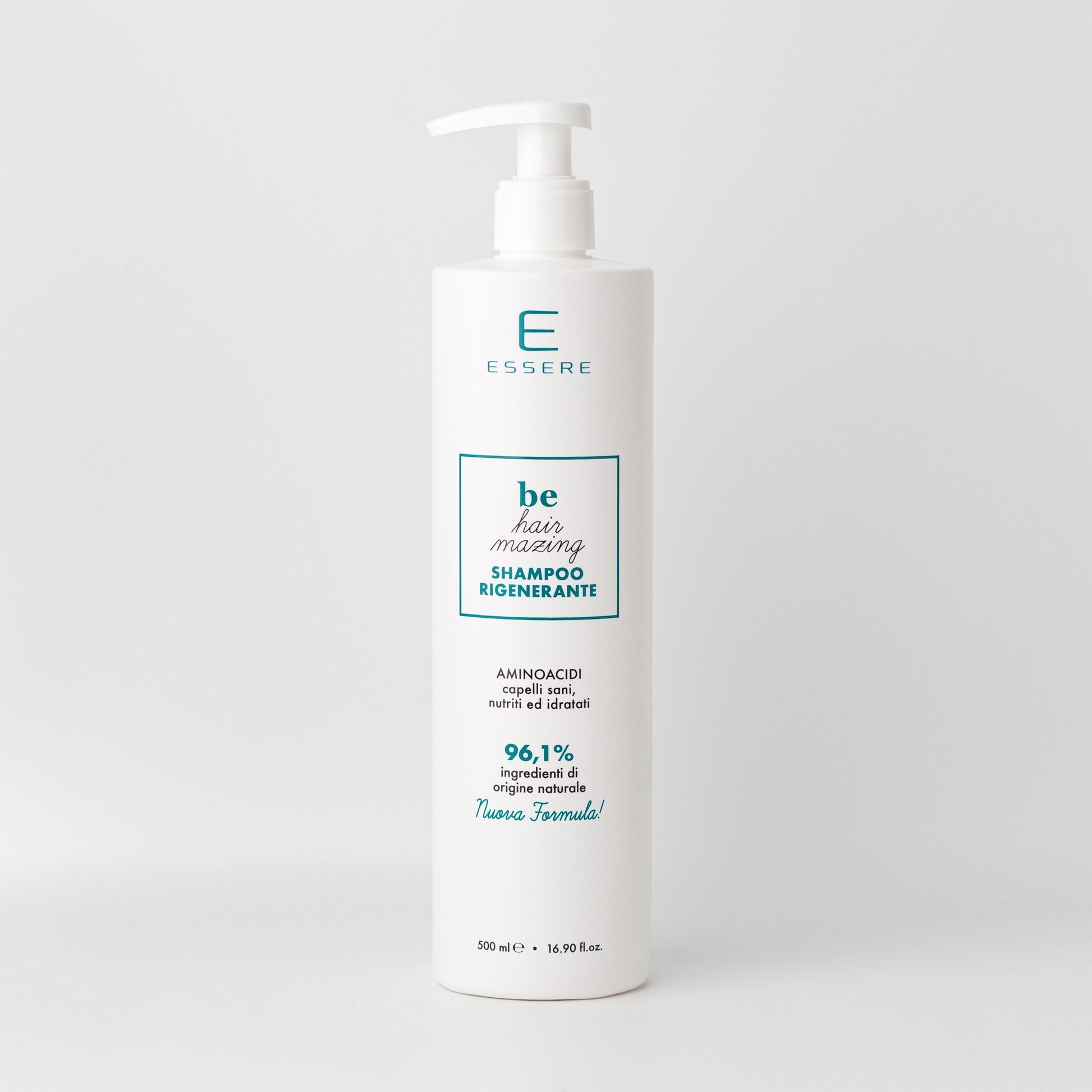 Essere Bio Shampoo Rigenerante Aminoacidi 500 ml, flacone Be Hair Mazing con 96,1% di ingredienti di origine naturale