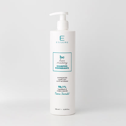 Essere Bio Shampoo Rigenerante Aminoacidi 500 ml, flacone Be Hair Mazing con 96,1% di ingredienti di origine naturale