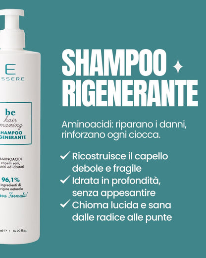 Benefici dello Shampoo Rigenerante Essere Bio: ricostruisce il capello debole, idrata in profondità e dona chioma lucida