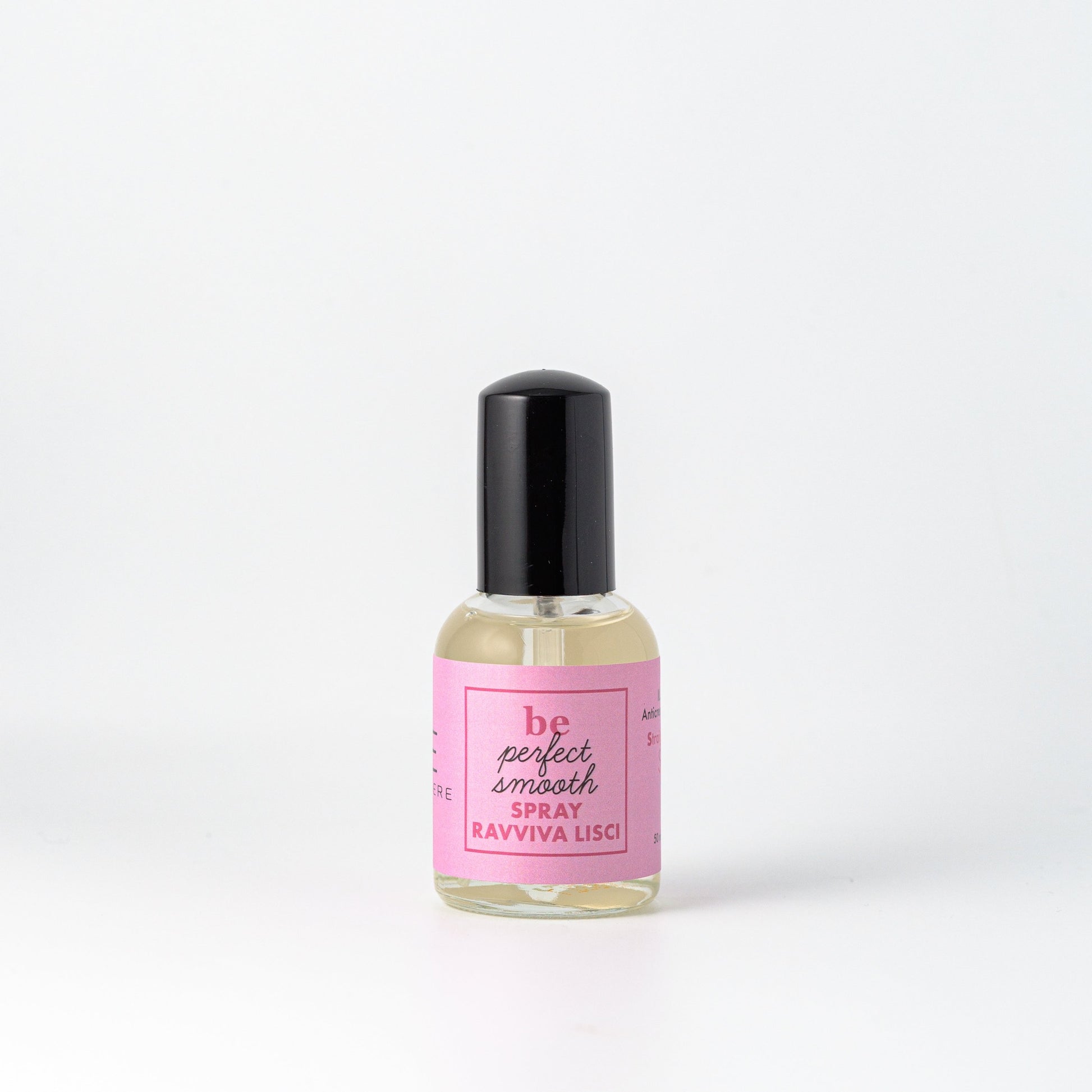 Spray Ravviva Lisci Illuminante Essere Bio 50 ml, flacone rosa della linea Be Perfect Smooth, vista frontale