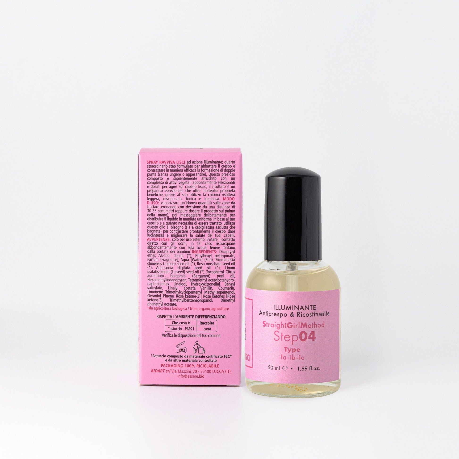 Retro dello Spray Ravviva Lisci Essere Bio 50 ml con INCI e ingredienti di origine naturale