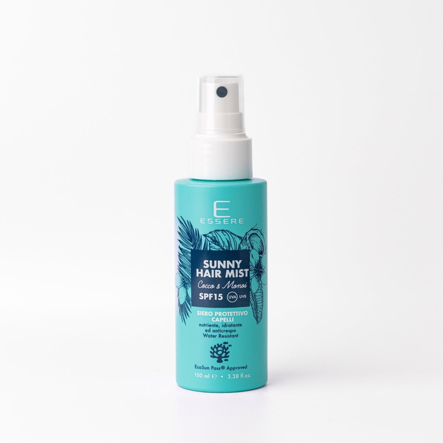 Essere Bio Sunny Hair Mist siero capelli SPF 15 Cocco e Monoi 100 ml, spray protettivo EcoSun Pass®, fronte