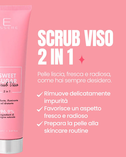 Scheda benefici di Sweet Sugar Essere Bio: scrub viso 2 in 1 che leviga, esfolia e idrata la pelle