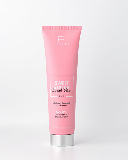 Tubo di Essere Bio Sweet Sugar scrub viso 2 in 1 da 150 ml Be Beauty, vista frontale su fondo chiaro