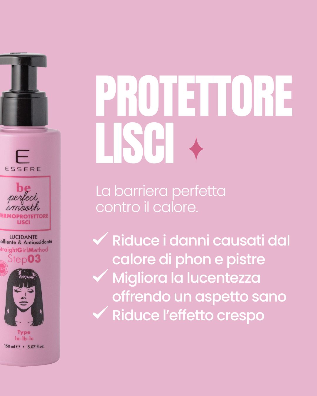 Benefici del Termoprotettore Lisci Essere Bio: riduce i danni di phon e piastra e dona lucentezza al liscio